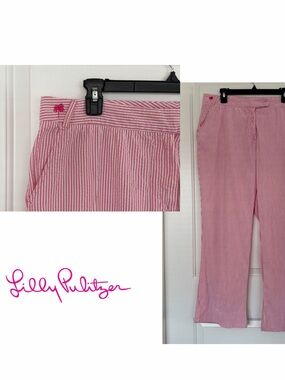 Lilly Pulitzer Pink and White Striped Seersucker Pants 14 Coastal Cotton